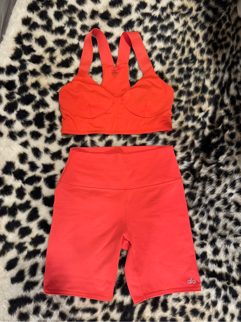 Pink orange Alo shorts & bra set